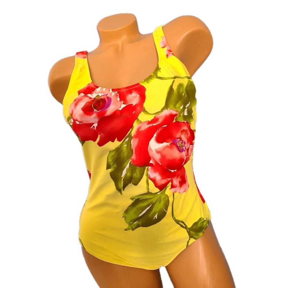 DIVA By RACHEL PAPPO Swimwear size 12 Roses One-Piece Yellow Swim Bathing Suit